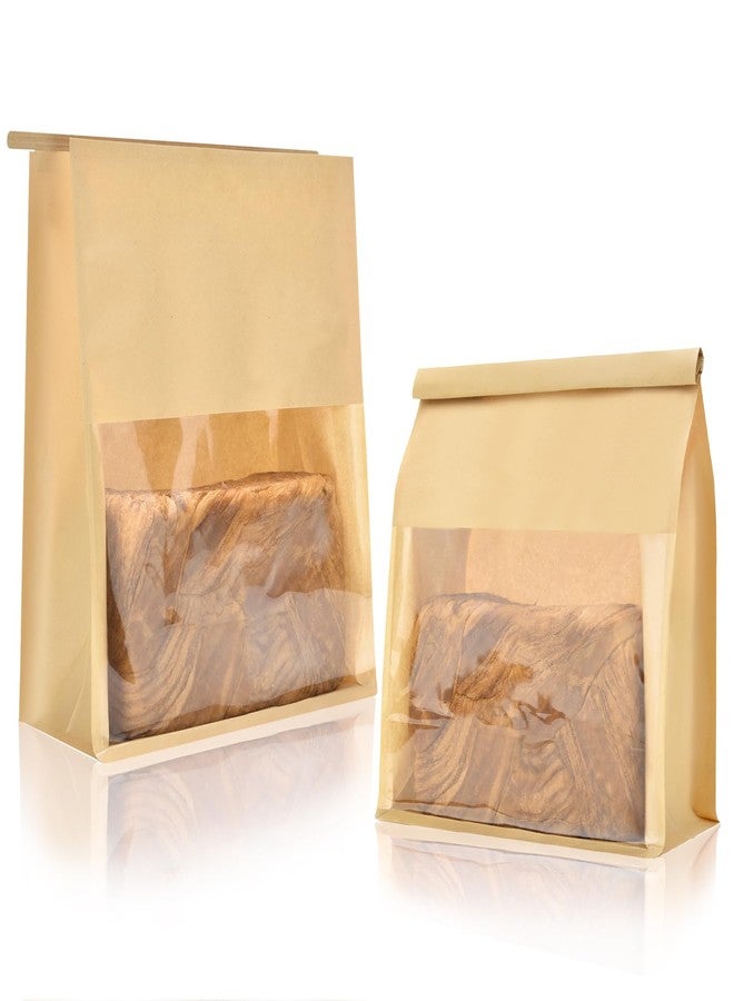 Funcoo 50 Bread Bags with Tabs for Homemade Sourdough Bread Bakery Storage Bags with Window/Ties，Large Bakery Loaf Bag for Baked Goods Packaging(11'' X 8.7'' X 4.3'') (Kraft) - Image 1